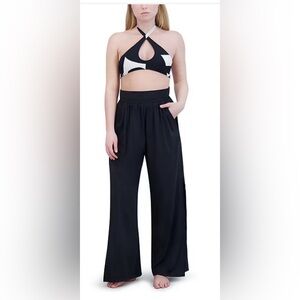 BCBG MaxAzria High Waist Wide Leg Side Slit Pull-On Pants Swim Cover-Up NWT SZ L